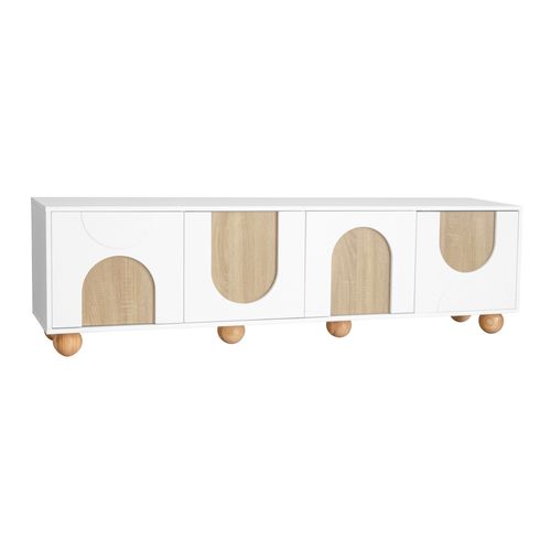 Meuble TV L.175 Cm Avec 4 Portes Blanc + Imitation Chêne