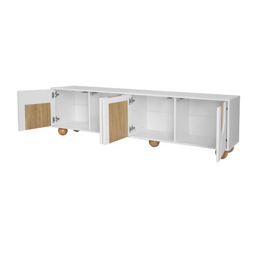Meuble TV L.175 Cm Avec 4 Portes Blanc + Imitation Chêne