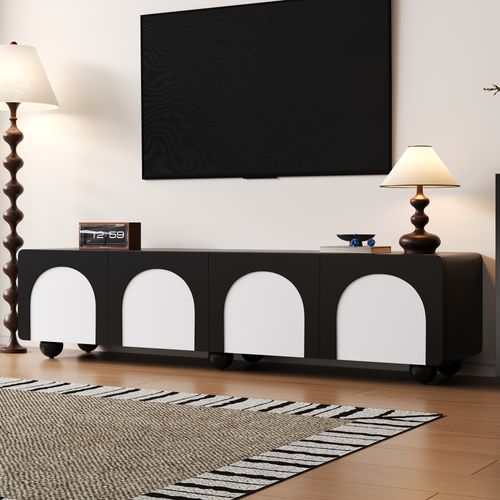 Meuble TV L.180 Cm Avec 2 Portes Et 2 Tiroirs Blanc + Noir