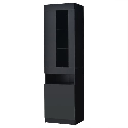 Vitrine Avec LED, 2 Portes Et 4 Niches Noir