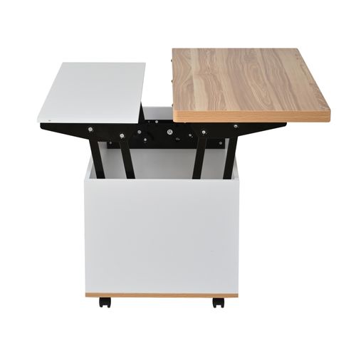 Table Basse Avec 1 Tiroir, 1 Porte, 2 Niches Et Bureau Réglable En Hauteur Blanc