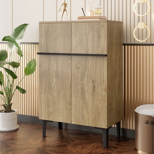 Meuble à Chaussures Avec 2 Portes Et Pieds En Métal Imitation Chêne