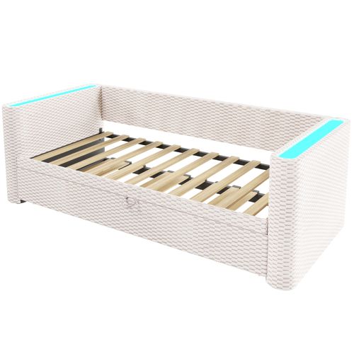Lit Gigogne 90x200 Cm Avec LED Et Sommier Velours Beige