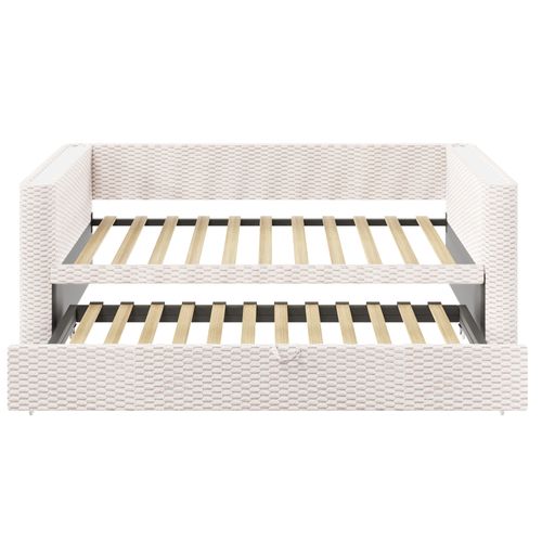 Lit Gigogne 90x200 Cm Avec LED Et Sommier Velours Beige