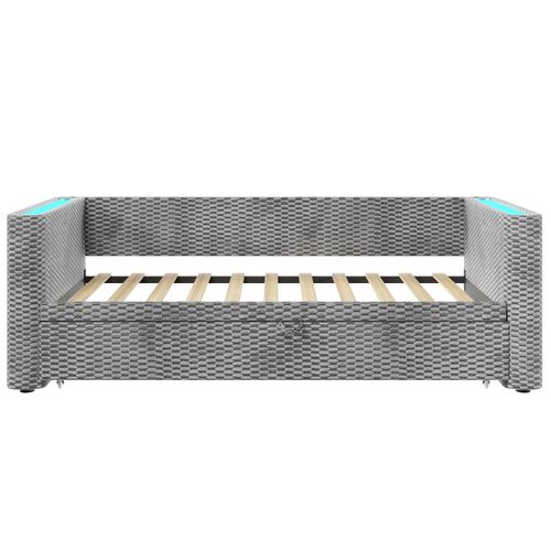 Lit Gigogne 90x200 Cm Avec LED Et Sommier Velours Gris