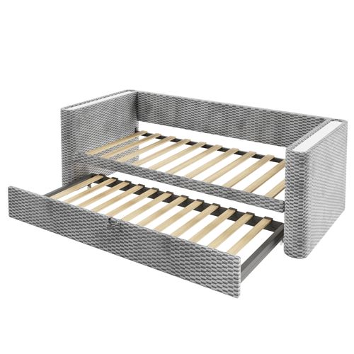 Lit Gigogne 90x200 Cm Avec LED Et Sommier Velours Gris