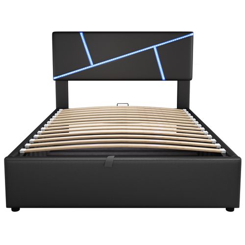 Lit Coffre 90x200 Cm Avec LED Et Sommier Pu Noir