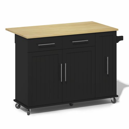 Ilot Central Cuisine Comptoir Avec 2 Portes Et 2 Tiroirs Noir