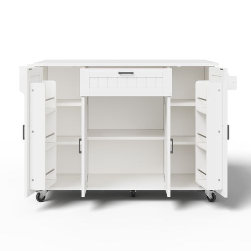 Ilot Central Cuisine Comptoir Avec 1 Tiroir, 4 Portes Et Bureau Pliable Blanc