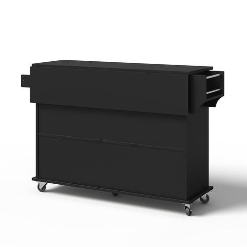 Ilot Central Cuisine Comptoir Avec 1 Tiroir, 4 Portes Et Bureau Pliable Noir