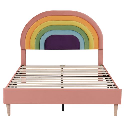 Lit Simple Velours Tête De Lit Rainbow 140 X 200 Cm En Rose