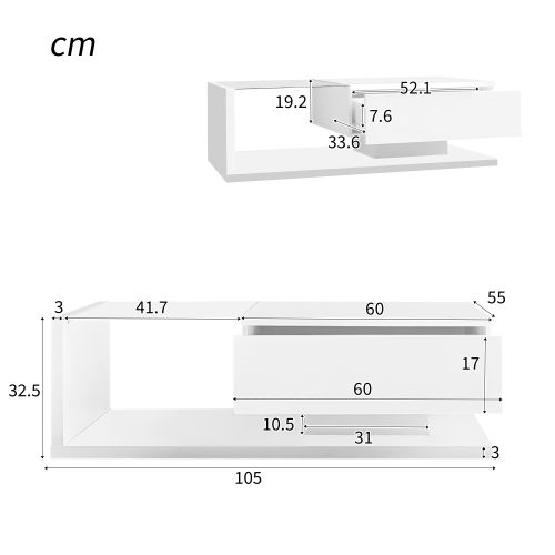 Table Basse Brillante Avec Tiroir Et LED Blanc