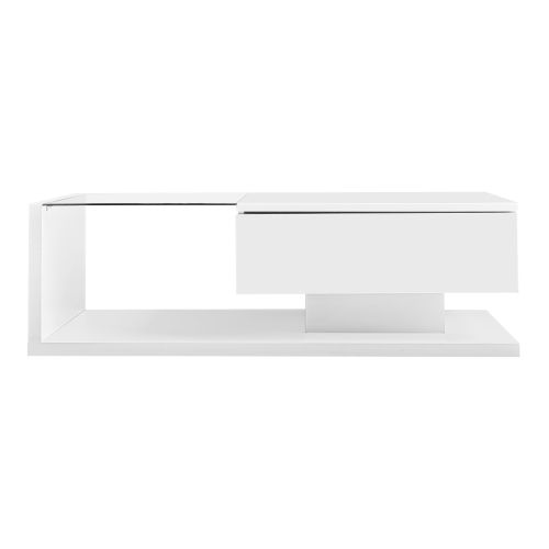 Table Basse Brillante Avec Tiroir Et LED Blanc