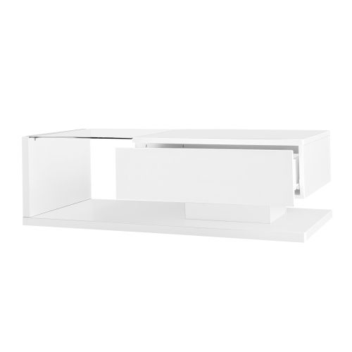 Table Basse Brillante Avec Tiroir Et LED Blanc