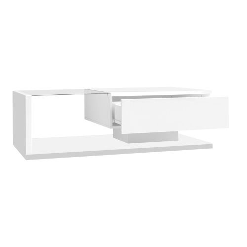 Table Basse Brillante Avec Tiroir Et LED Blanc