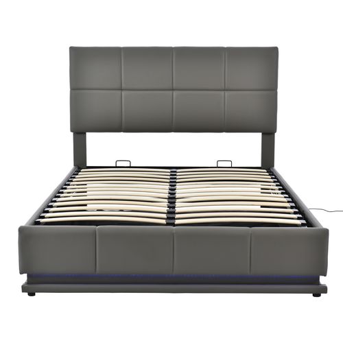 Cadre De Lit à Rangement Gris Et LED 140x200 Cm