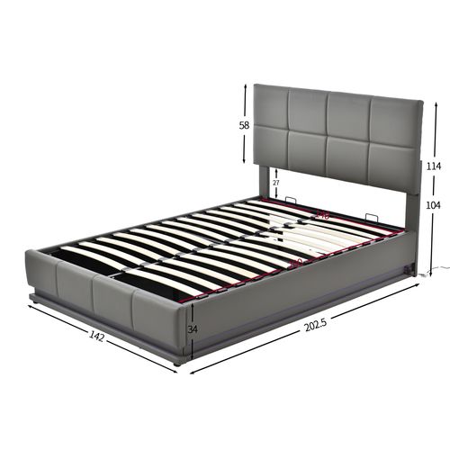 Cadre De Lit à Rangement Gris Et LED 140x200 Cm