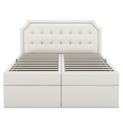 Lit Coffre 140 X 200cm Avec Sommier à Lattes Et Tête De Lit Blanc