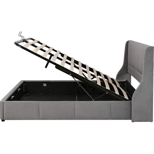 Lit Coffre 180x200 Cm En Velours Gris Foncé Avec Tête De Lit Et Sommier