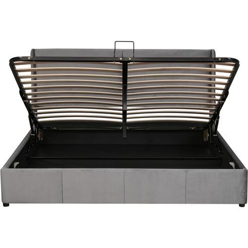 Lit Coffre 180x200 Cm En Velours Gris Foncé Avec Tête De Lit Et Sommier