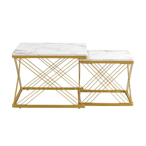 Lot De 2 Table Basse Gigognes Carré Avec Pieds En Métal Doré