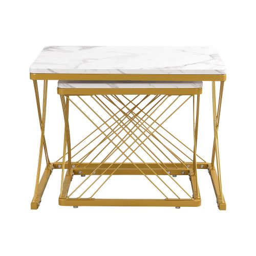 Lot De 2 Table Basse Gigognes Carré Avec Pieds En Métal Doré