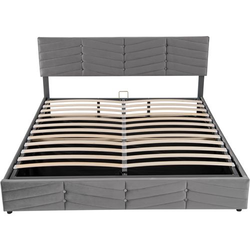 Lit 180x200 Cm Rembourré En Gris Velours Luxe Avec Coffre