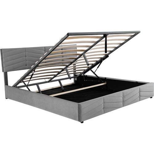 Lit 180x200 Cm Rembourré En Gris Velours Luxe Avec Coffre