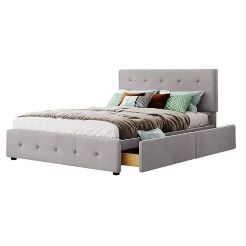 Lit 4 Tiroirs 140 X 200 Cm Gris Avec Tête De Lit Et Sommier