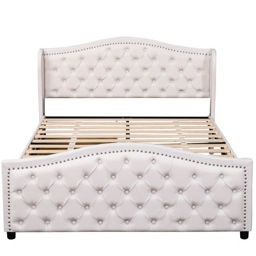 Lit Adulte + 2 Tiroir 140 X 200 Cm Blanc Pu Avec Tête De Lit Et Sommier