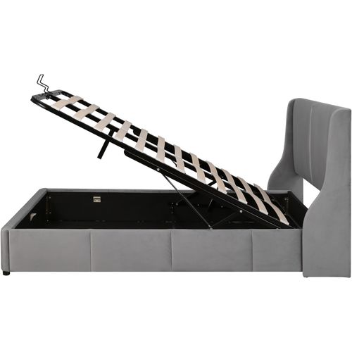 Lit Coffre à Rangement 160 X 200 Cm Velours Gris