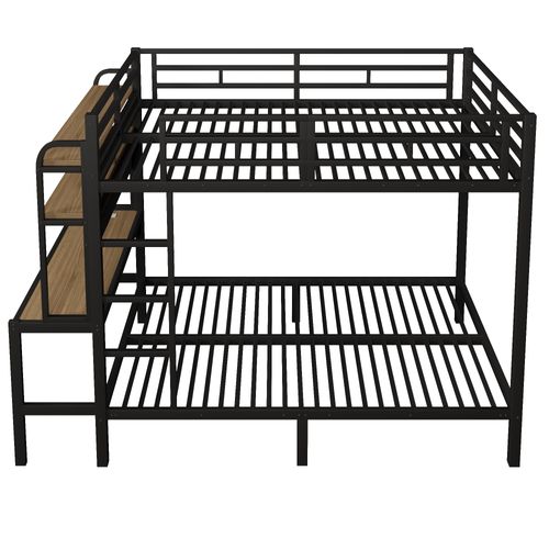 Lit Superposé 2 X 140 X 200 Cm Avec Bureau, Écran LED, Ports USB Et Étagères à 2 Niveaux En Fer Noir