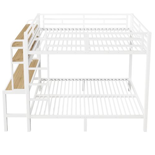 Lit Superposé 2 X 140 X 200 Cm Avec Bureau, LED, USB Et Étagères à 2 Niveaux En Fer Blanc