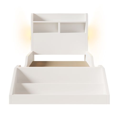 Lit Enfant 90 X 200 Cm Avec Étagères, Veilleuse Et Bibliothèque Amovible Blanc