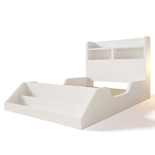 Lit Enfant 90 X 200 Cm Avec Étagères, Veilleuse Et Bibliothèque Amovible Blanc