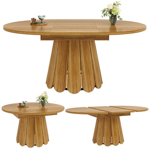 Table De Salle à Manger Ronde Extensible En Ovale 118-158 Cm Marron