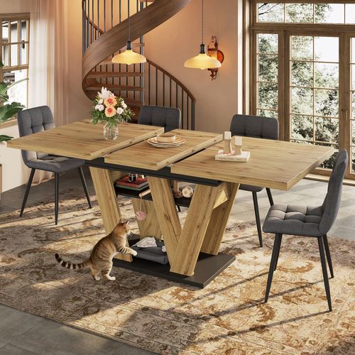 Table De Salle à Manger Extensible 119-158.5 Cm Bois + Noir