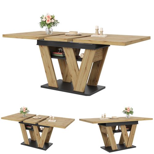 Table De Salle à Manger Extensible 119-158.5 Cm Bois + Noir