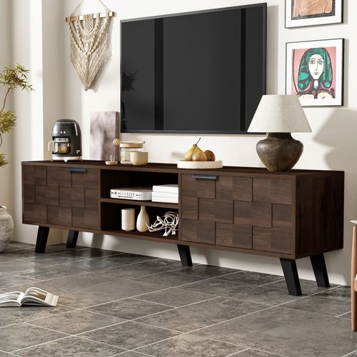 Meuble TV Avec 2 Portes Et 2 Niches Marron 160.5 X 35.5 X 45 Cm