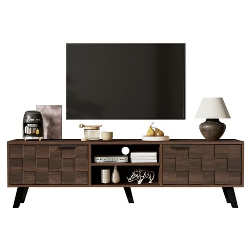 Meuble TV Avec 2 Portes Et 2 Niches Marron 160.5 X 35.5 X 45 Cm