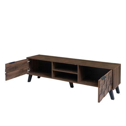 Meuble TV Avec 2 Portes Et 2 Niches Marron 160.5 X 35.5 X 45 Cm