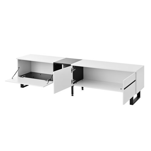 Meuble TV L.180cm Avec 3 Portes, 2 Niches Et Pieds En Métal Blanc