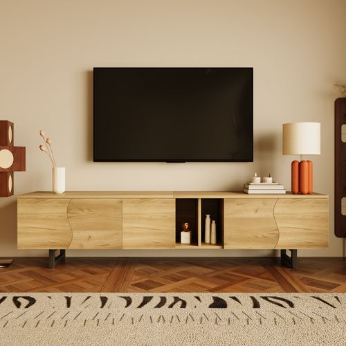Meuble TV L.191cm Avec 4 Portes De Forme Irrégulière Imitation Chêne