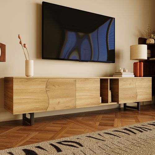 Meuble TV L.191cm Avec 4 Portes De Forme Irrégulière Imitation Chêne