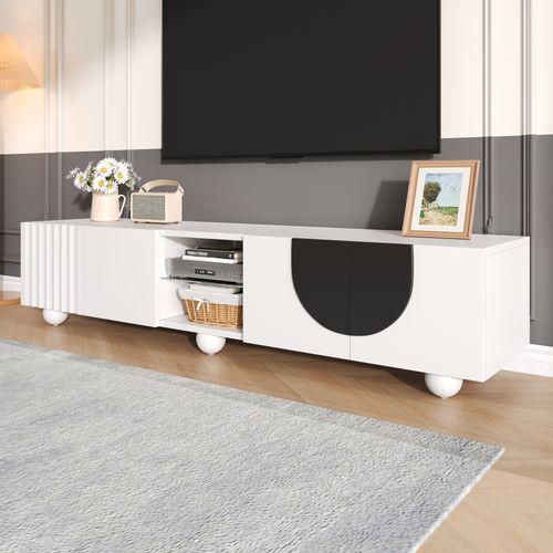 Meuble TV L.180cm Avec 4 Portes Et 2 Niches Blanc