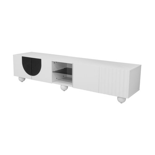 Meuble TV L.180cm Avec 4 Portes Et 2 Niches Blanc