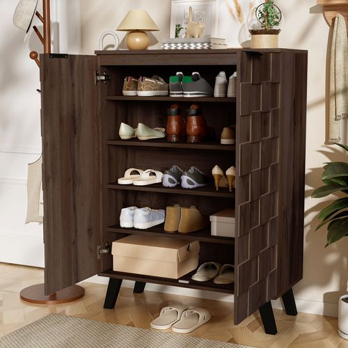 Meuble à Chaussures Avec 2 Portes Et 5 Étagères Réglables 80.5 X 35 X 109.5 Cm Marron