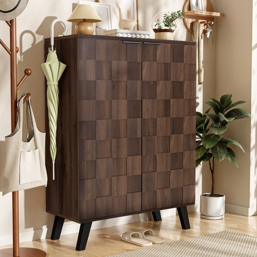 Meuble à Chaussures Avec 2 Portes Et 5 Étagères Réglables 80.5 X 35 X 109.5 Cm Marron