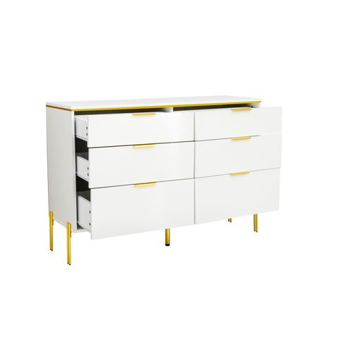 Commode 6 Tiroirs Et Pieds En Métal Blanc