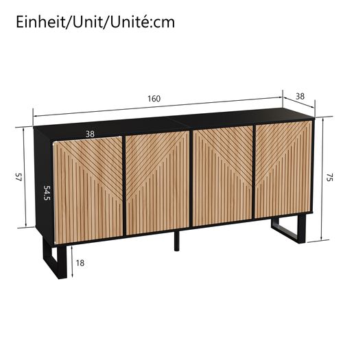 Buffet 4 Portes Et Pieds En Métal Noir + Imitation Chêne